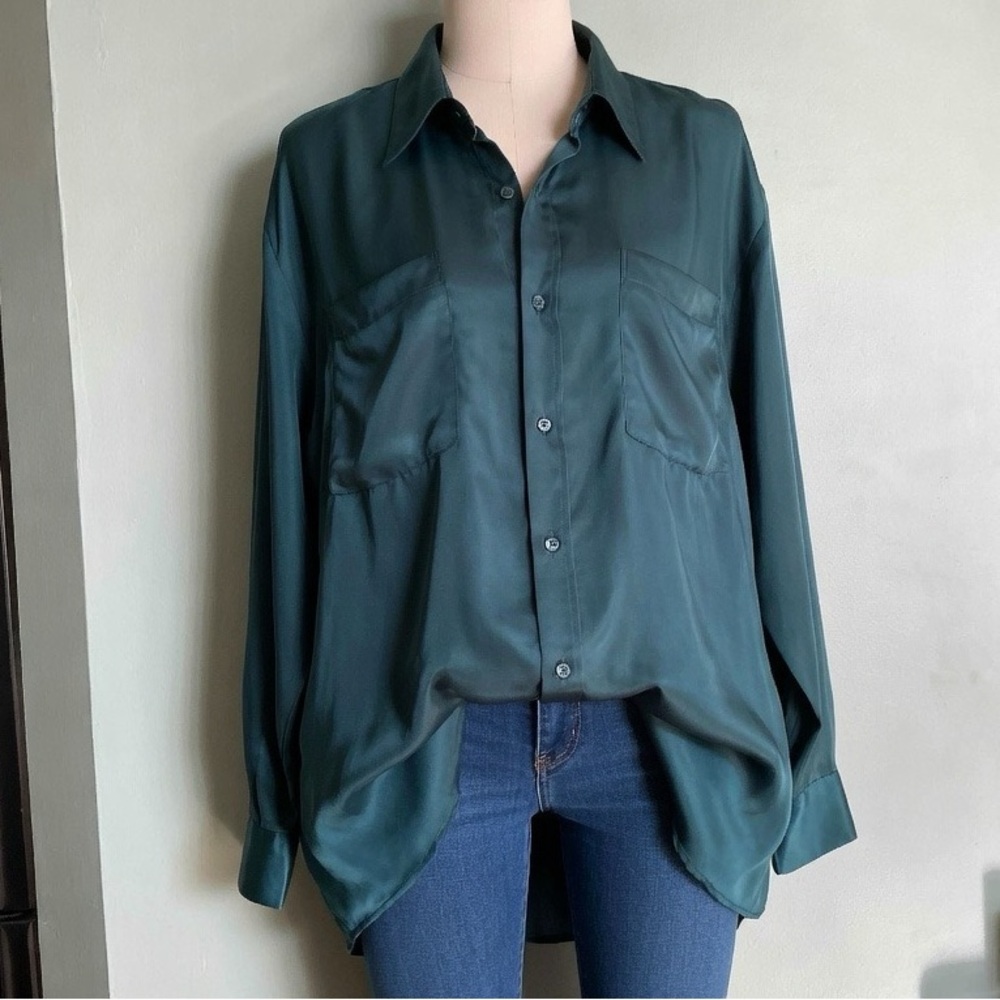 100% Silk Shirts Men Women Lagenlook Vtg Y2K L Goth Boho Chic Soft Grunge